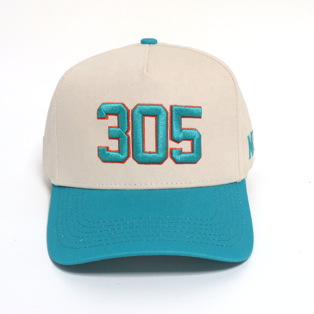 Beige and Teal 305 Embroidered Two Tone Baseball Cap