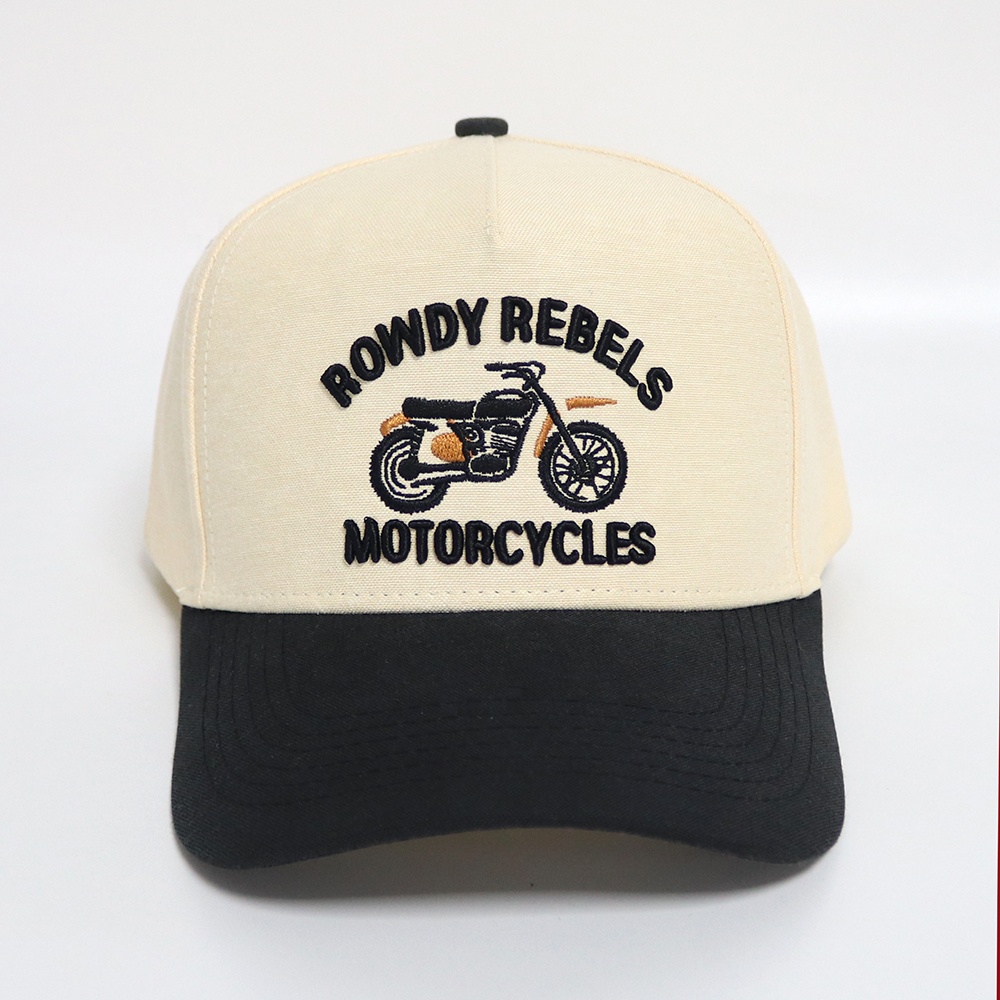 Two Tone Motorcycle Embroidered Cotton Twill Cap