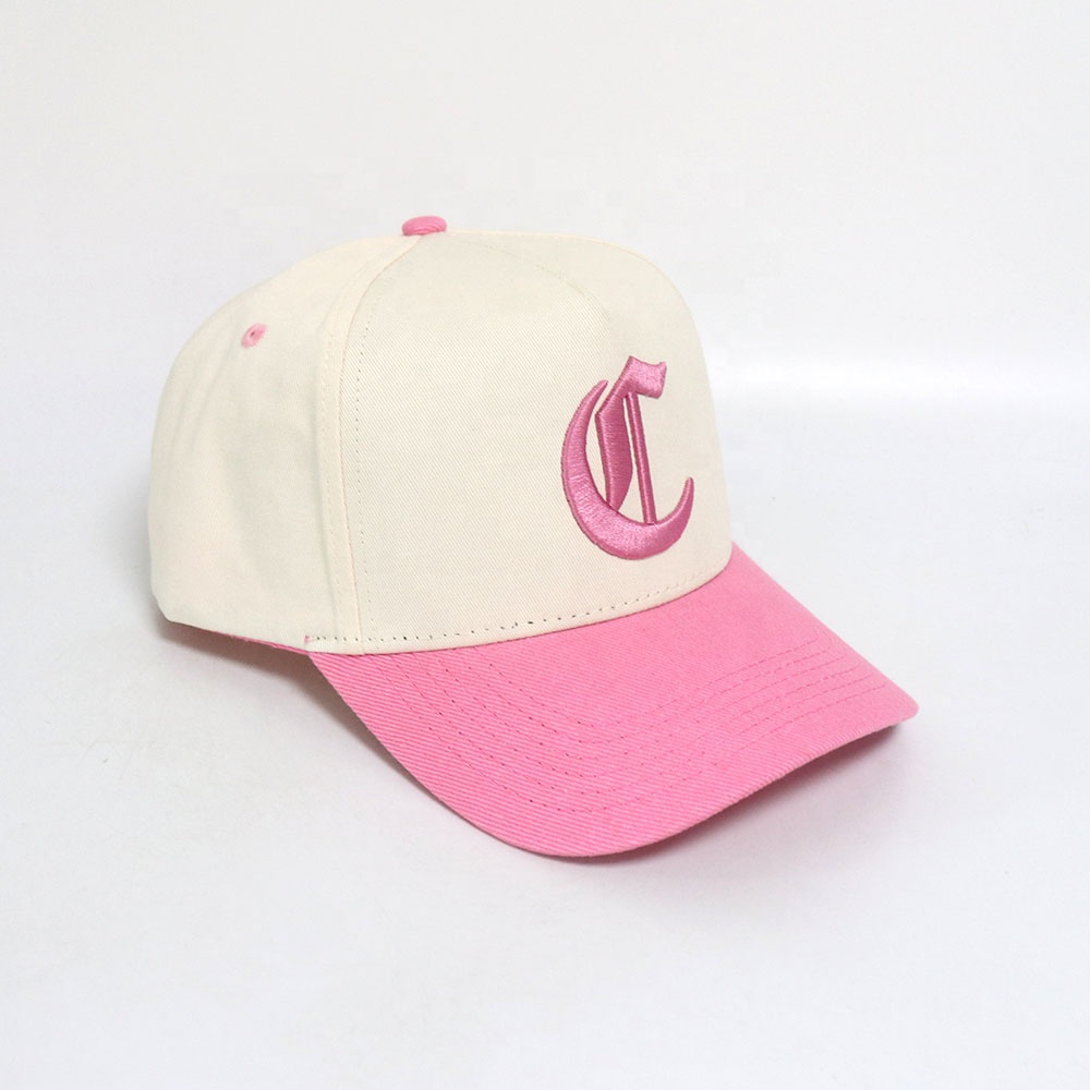 Two-Tone Pink Brim Embroidered Baseball Cap – Cream Crown Streetwear Hat