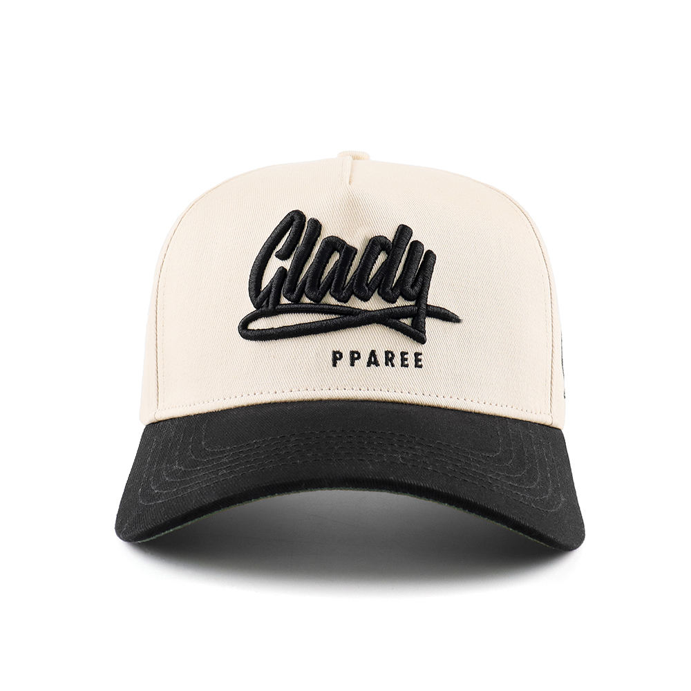 Cream Black Two Tone 3D Script Embroidered Baseball Cap