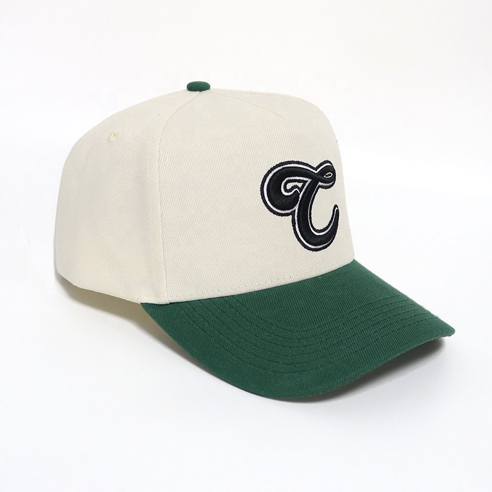 Two Tone Cotton Twill Baseball Cap with Raised Letter Embroidery 5 Panel Hat