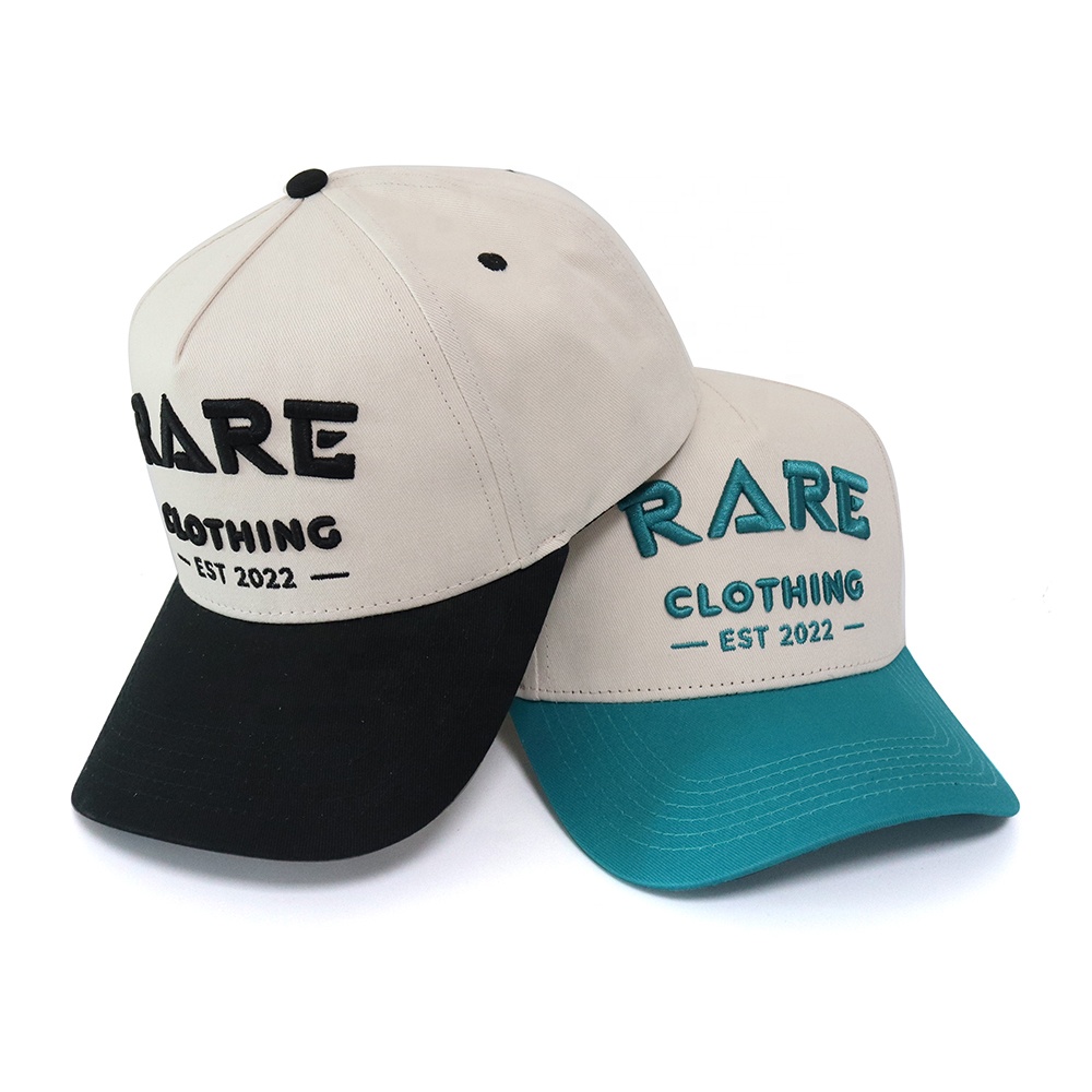 Ivory Two-Tone 5-Panel Baseball Cap with Raised Logo Embroidery