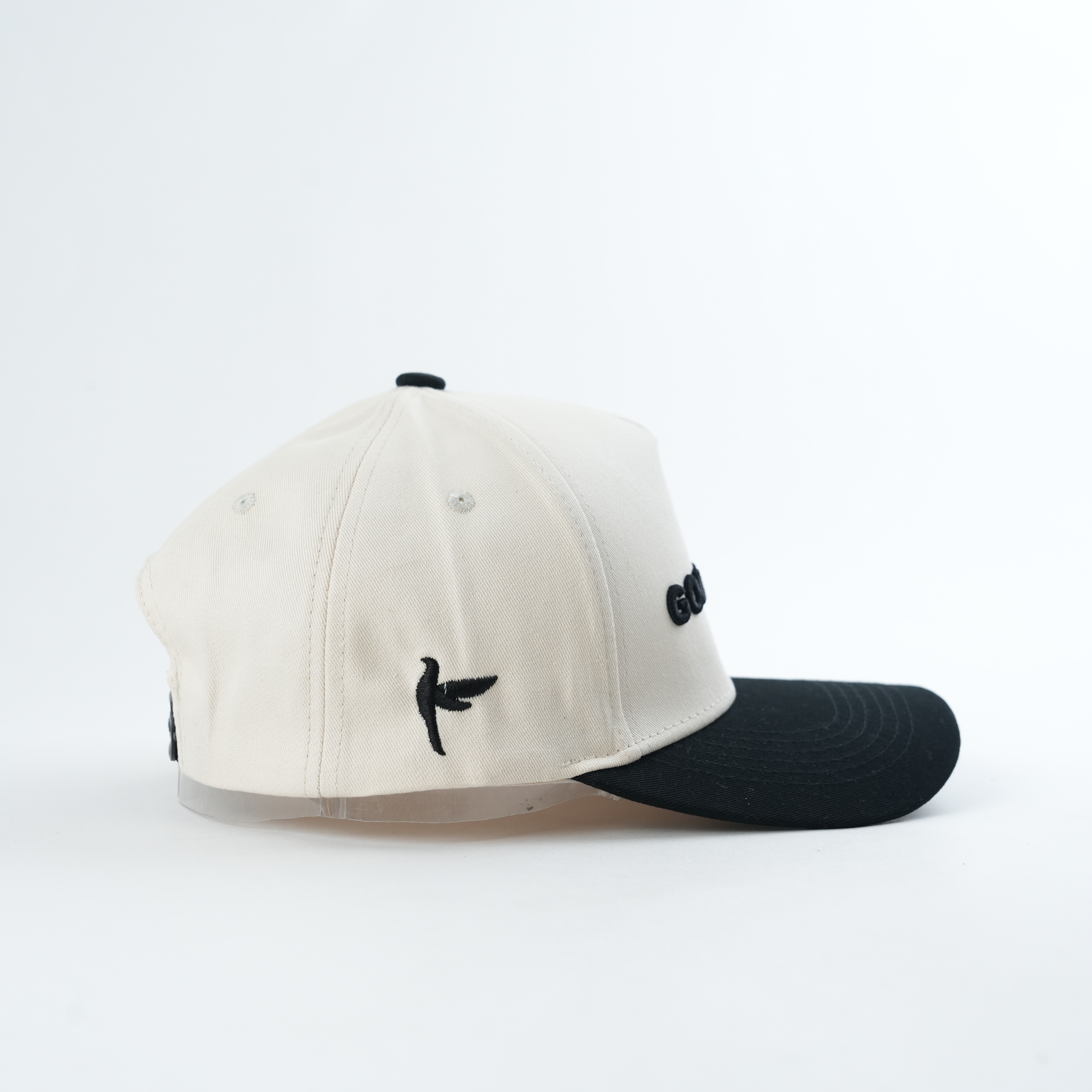 Cream and Black Two-Tone Cap with Raised Slogan Embroidery