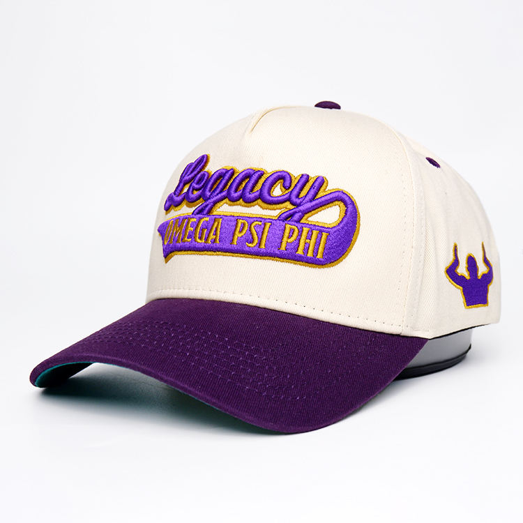Cream and Purple Legacy Omega Psi Phi Embroidered Baseball Cap