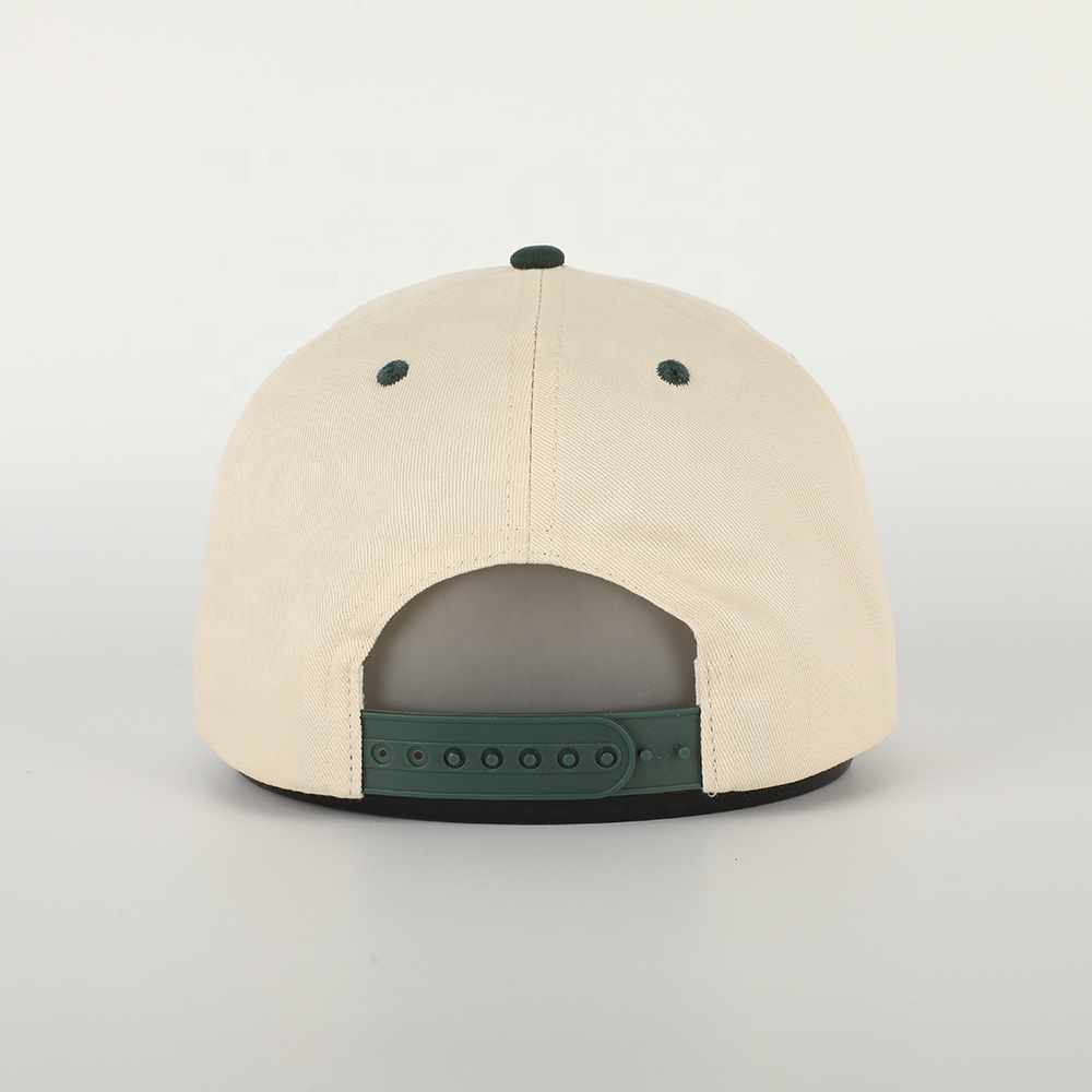Cream and Forest Green 5-Panel Baseball Cap with Raised Monsters Embroidery