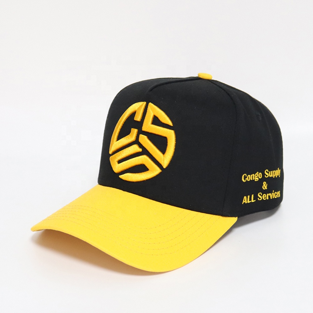 Black and Yellow 3D Logo Embroidered Baseball Cap Adjustable Casual Hat