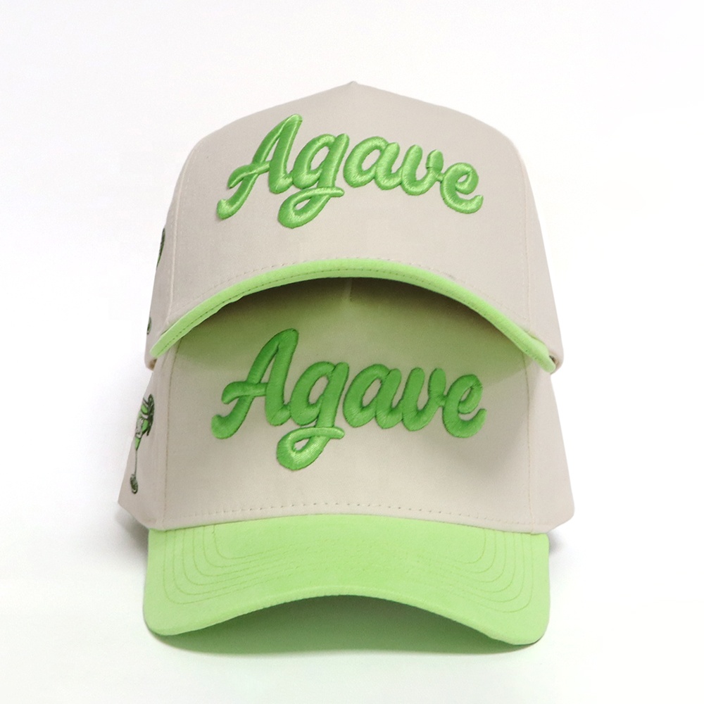 Agave 3D Embroidered Two Tone Cotton Twill 5 Panel Baseball Cap