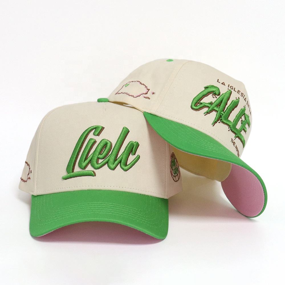 Green and Cream 3D Embroidered Script Logo Cotton Twill Baseball Cap