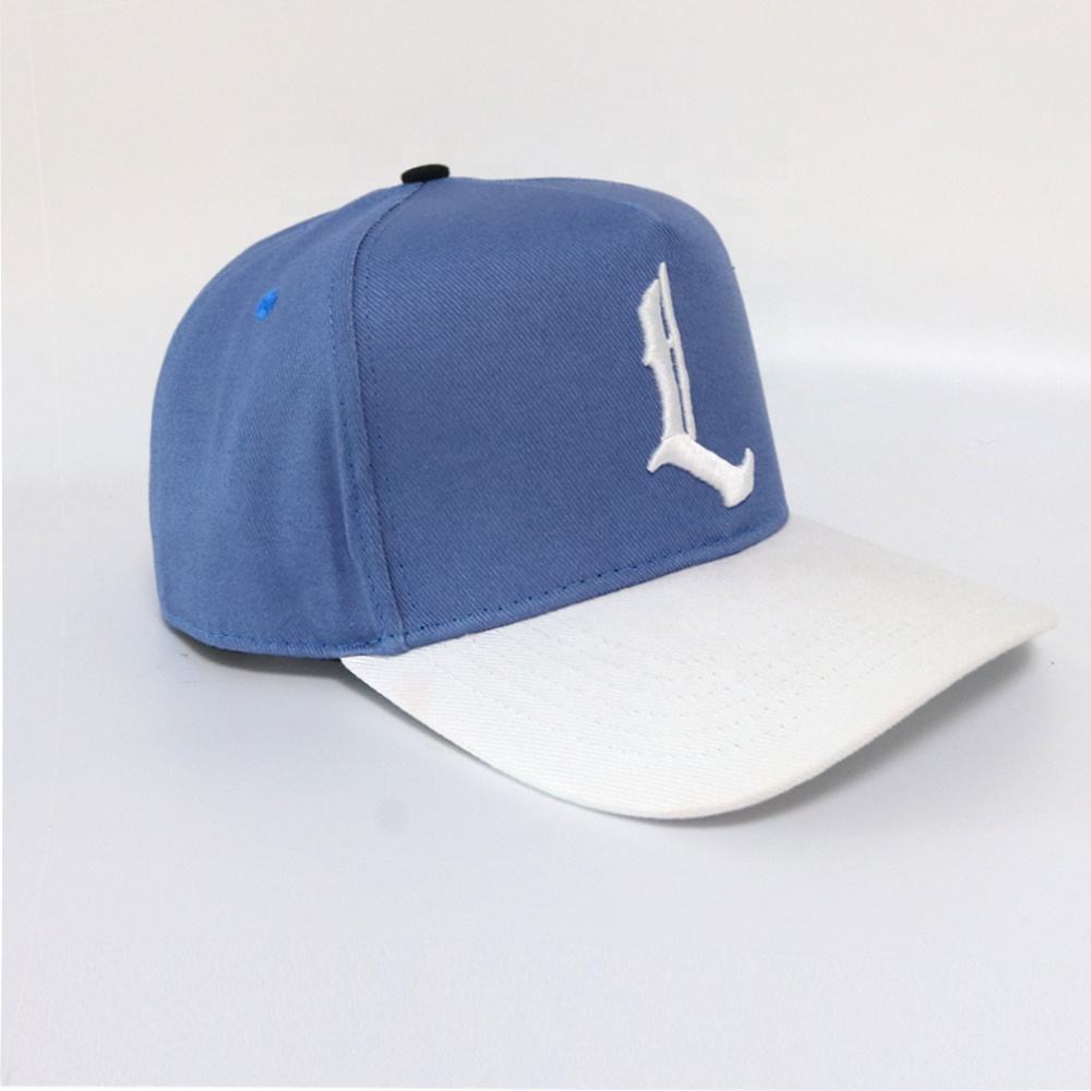 Blue and White Monogram Embroidered Cotton Twill Cap