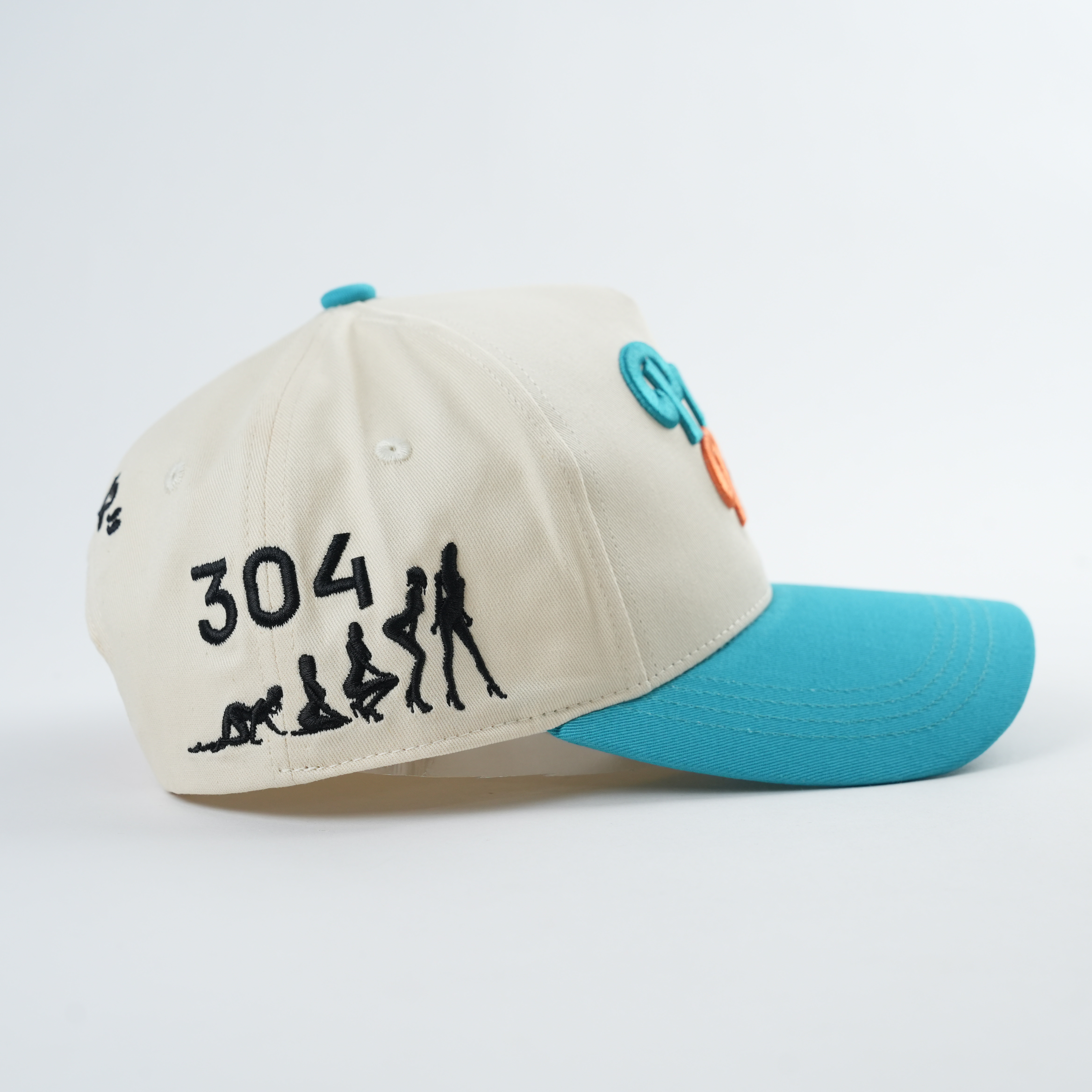 Beige and Turquoise Two-Tone 5-Panel Baseball Caps with Press Play Embroidery