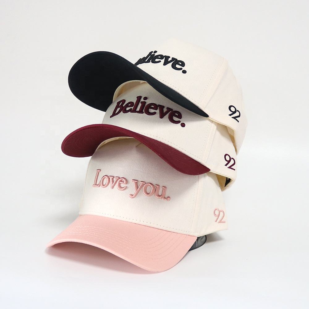 Inspirational Letter Embroidered Two Tone Baseball Cap Set Believe Love You Adjustable Hat