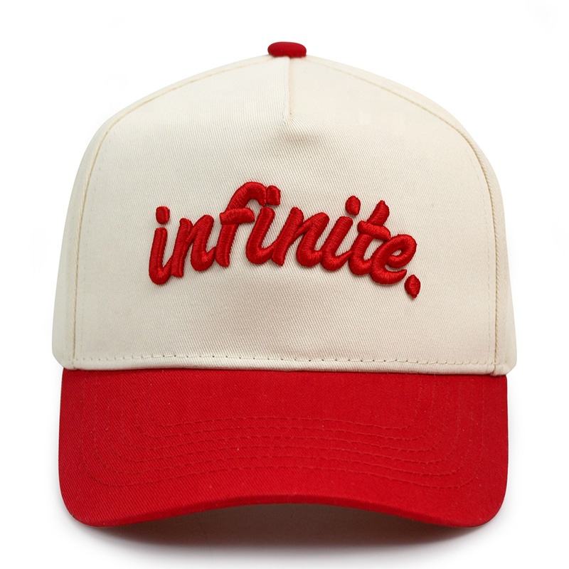 Two Tone Cotton Baseball Cap with Raised Embroidered Logo Adjustable Snapback Hat
