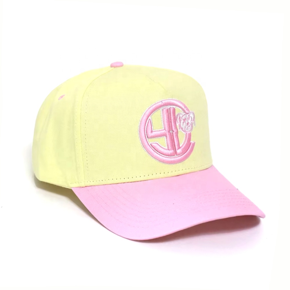 Pastel Yellow and Pink 3D Logo Embroidered Cotton Twill Baseball Cap