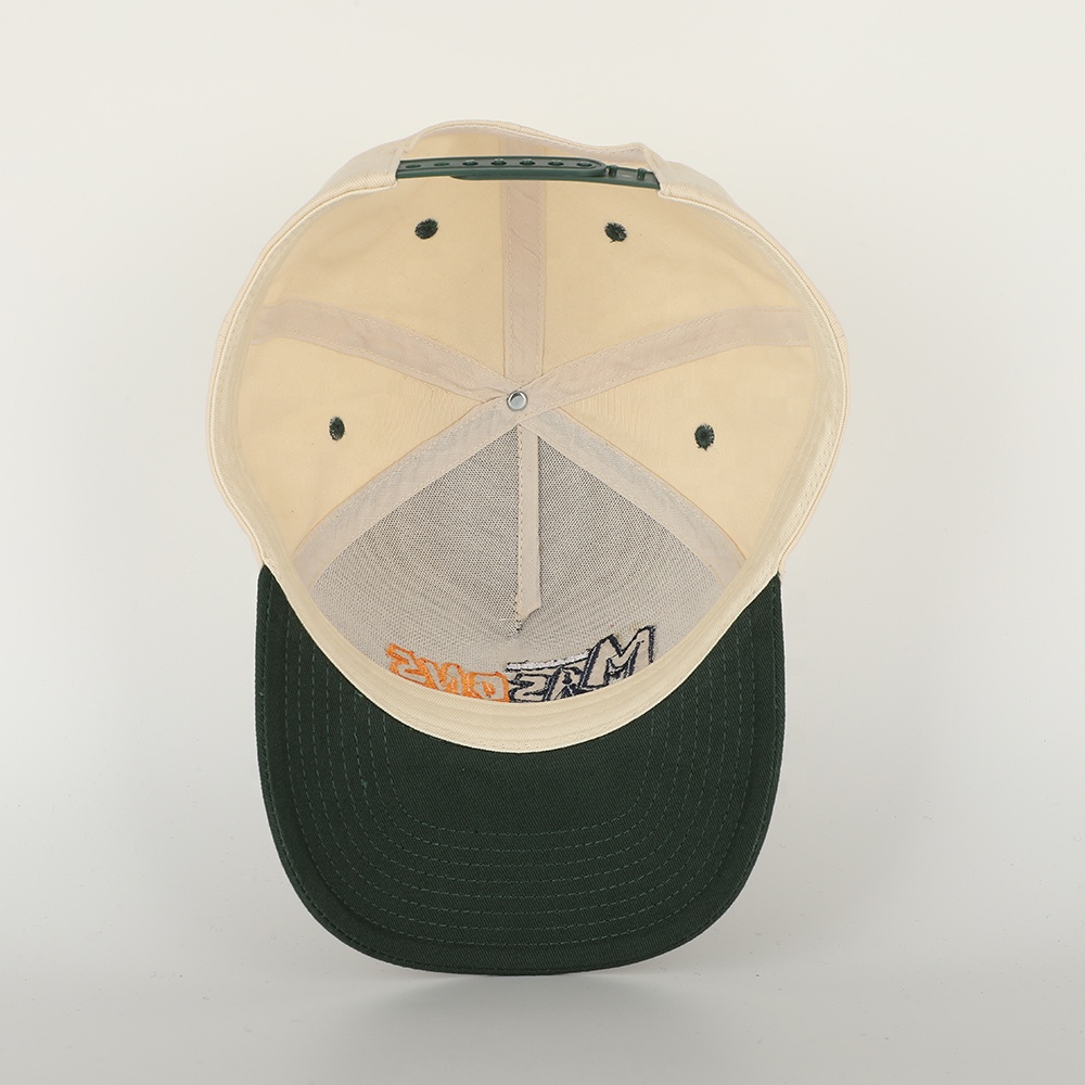 Cream and Forest Green 5-Panel Baseball Cap with Raised Monsters Embroidery