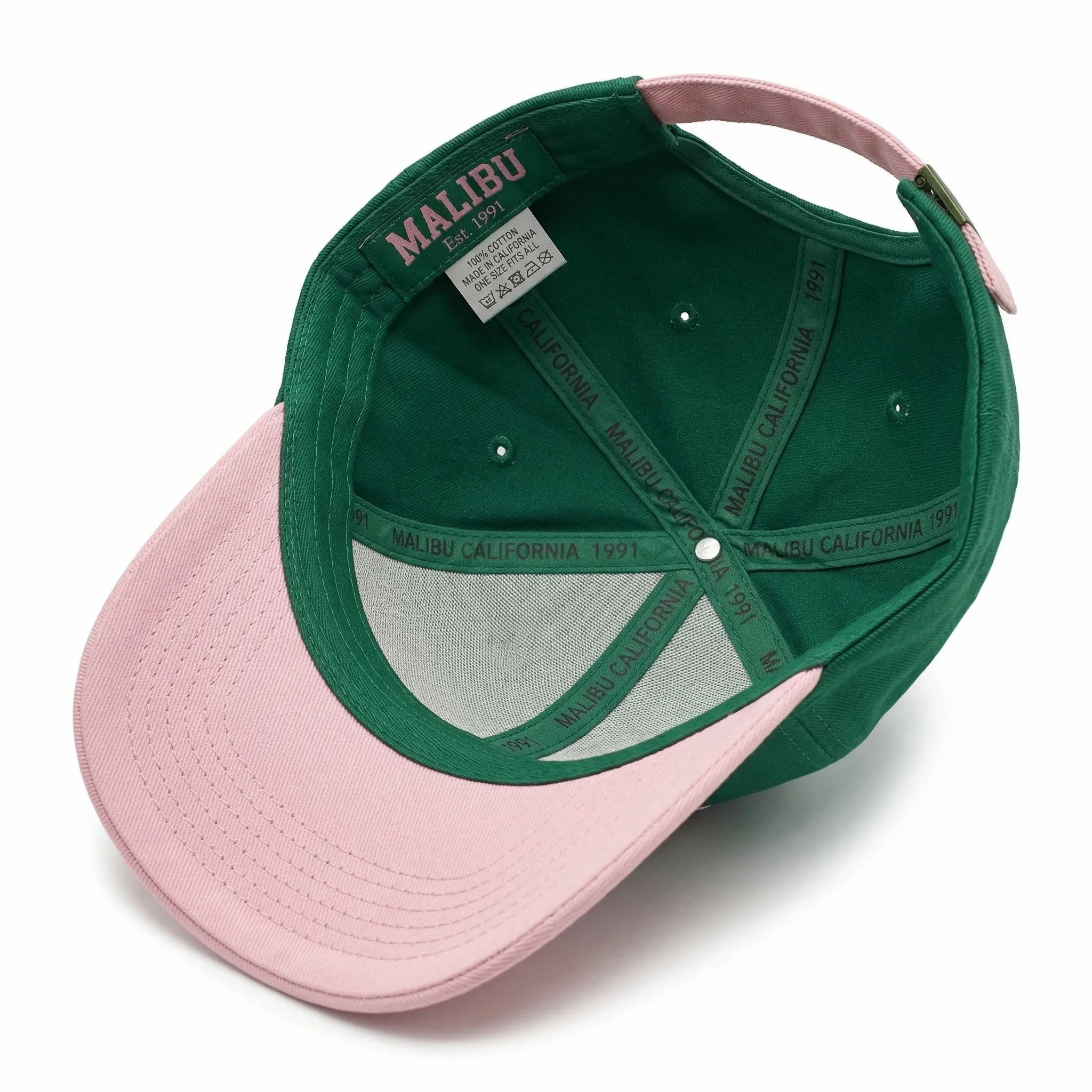 Emerald Green and Blush Pink Malibu 3D Embroidered Five-Panel Baseball Cap