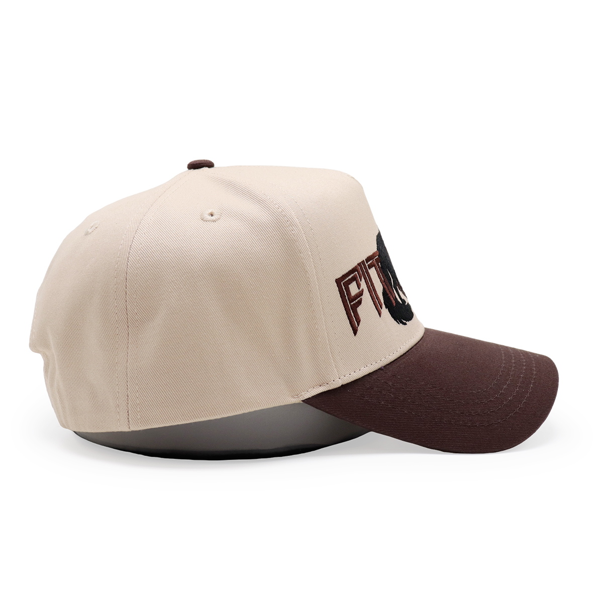 Beige and Brown Wolf Graphic Five-Panel Snapback Cap