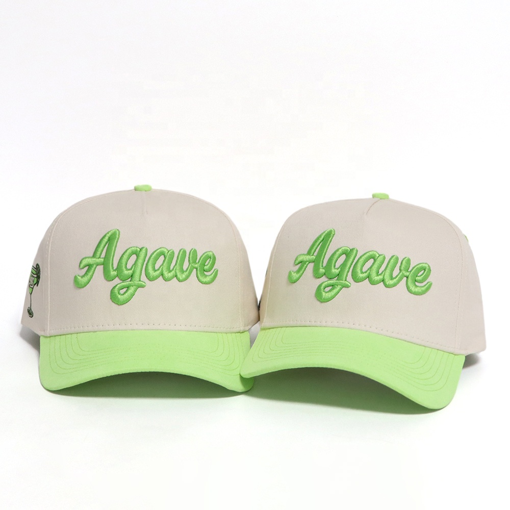 Agave 3D Embroidered Two Tone Cotton Twill 5 Panel Baseball Cap