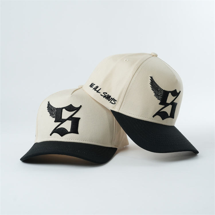 Cream and Black Two-Tone Embroidered Baseball Cap