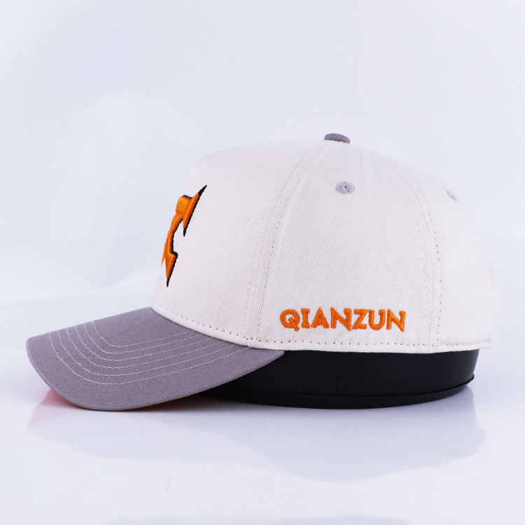 White and Gray Two Tone Cotton Baseball Cap with 3D Orange Embroidered Logo