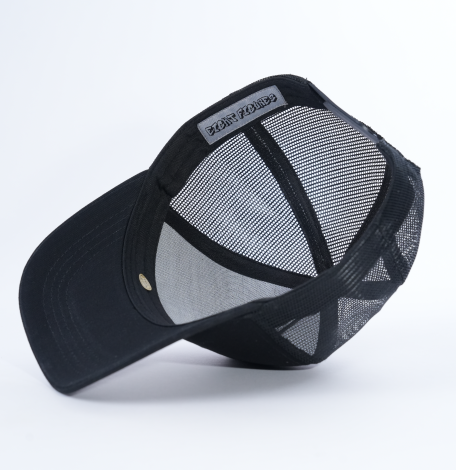 Black Mesh Trucker Cap with Embroidered Gothic Letter Logo