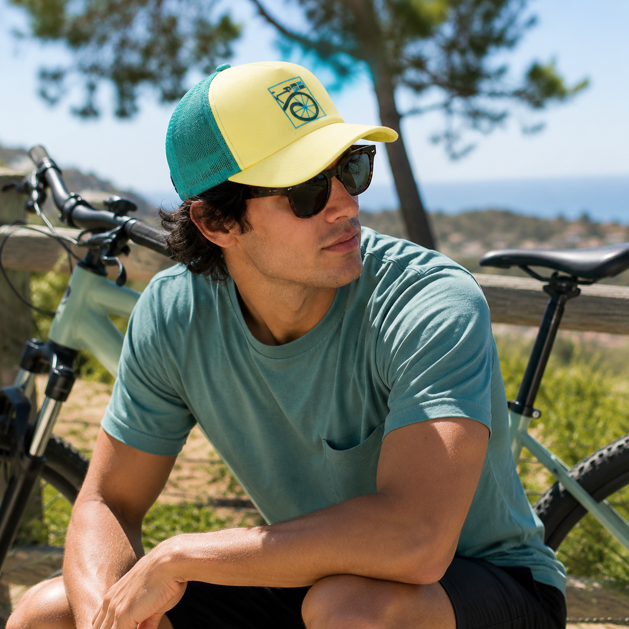 Good Vibes Nice Rides Bicycle Embroidered Mesh Trucker Hat