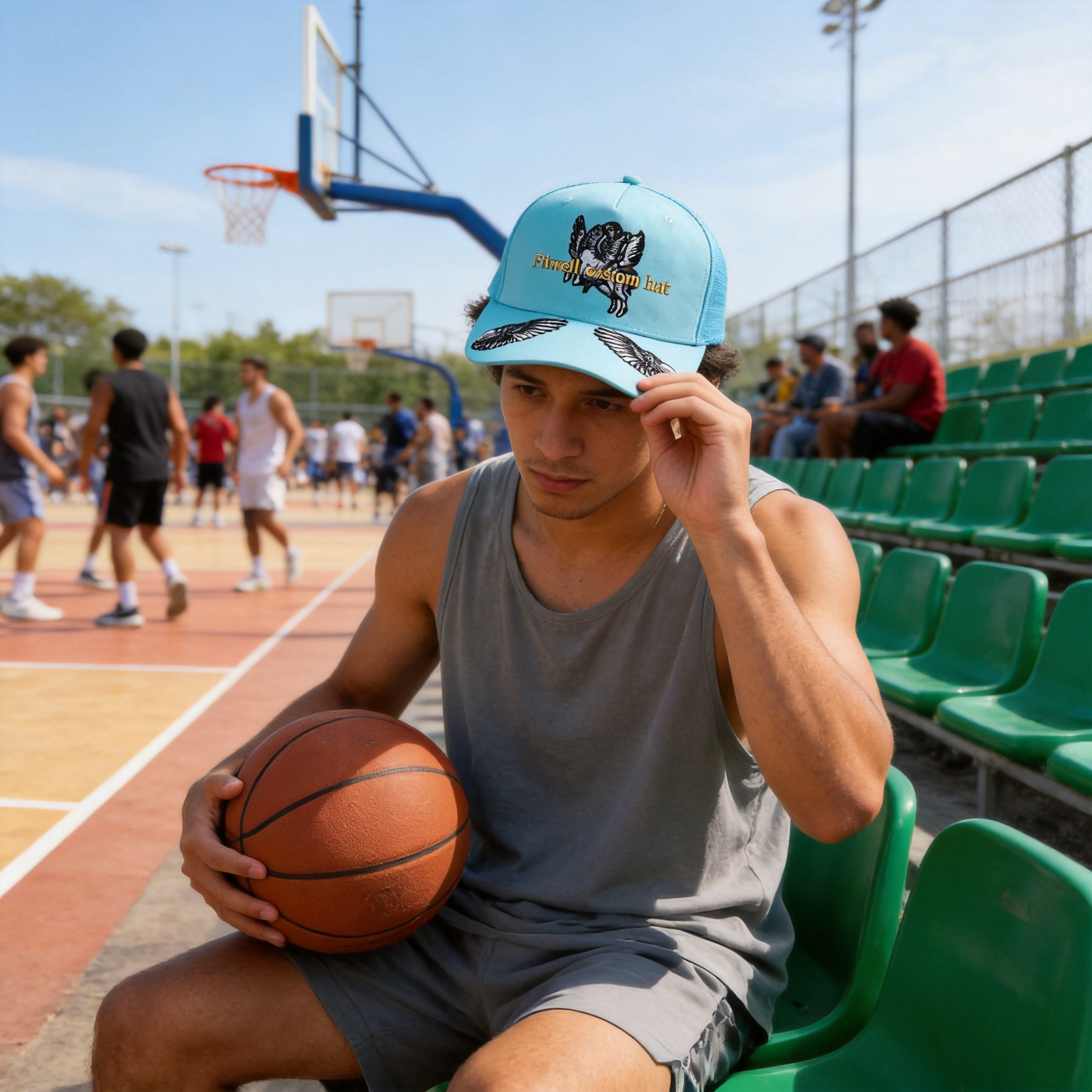 Angel Embroidery Turquoise Mesh Back Baseball Cap