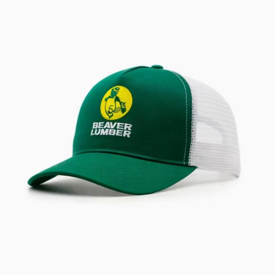 Forest Green Cotton-Front Mesh Trucker Cap with Beaver Lumber Embroidery