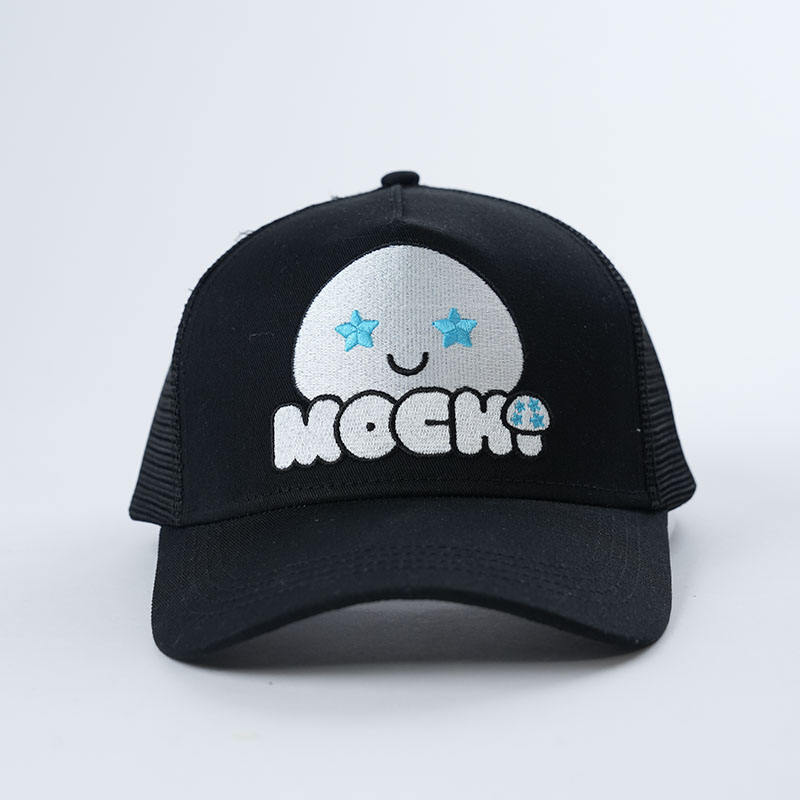 Black Cartoon Face Embroidered Mesh Trucker Hat