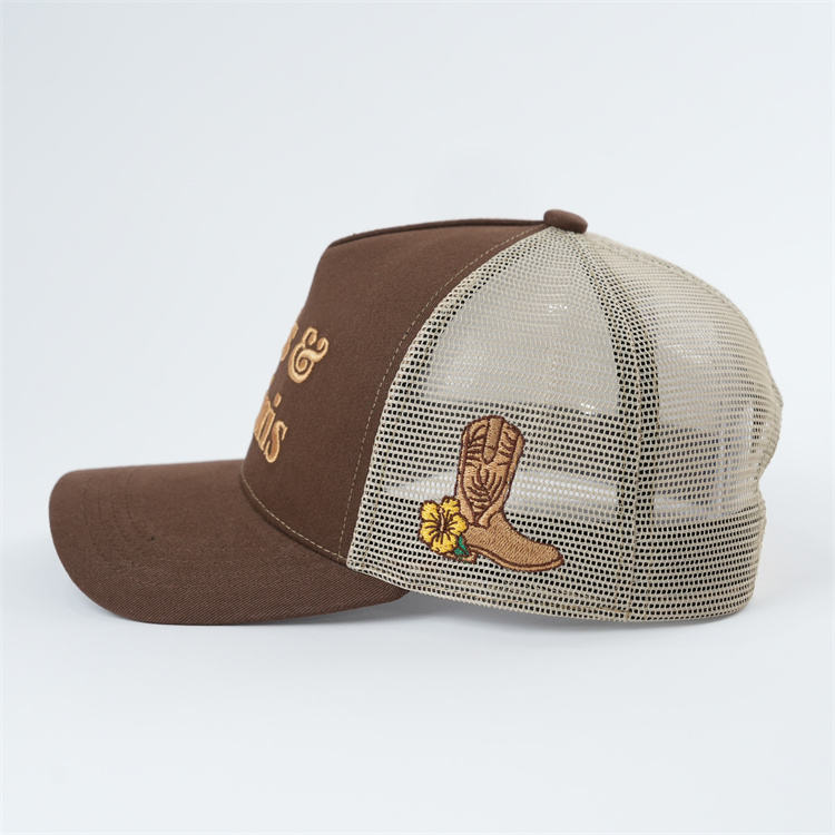 Boots & Bikinis Brown Mesh Embroidered Trucker Hat