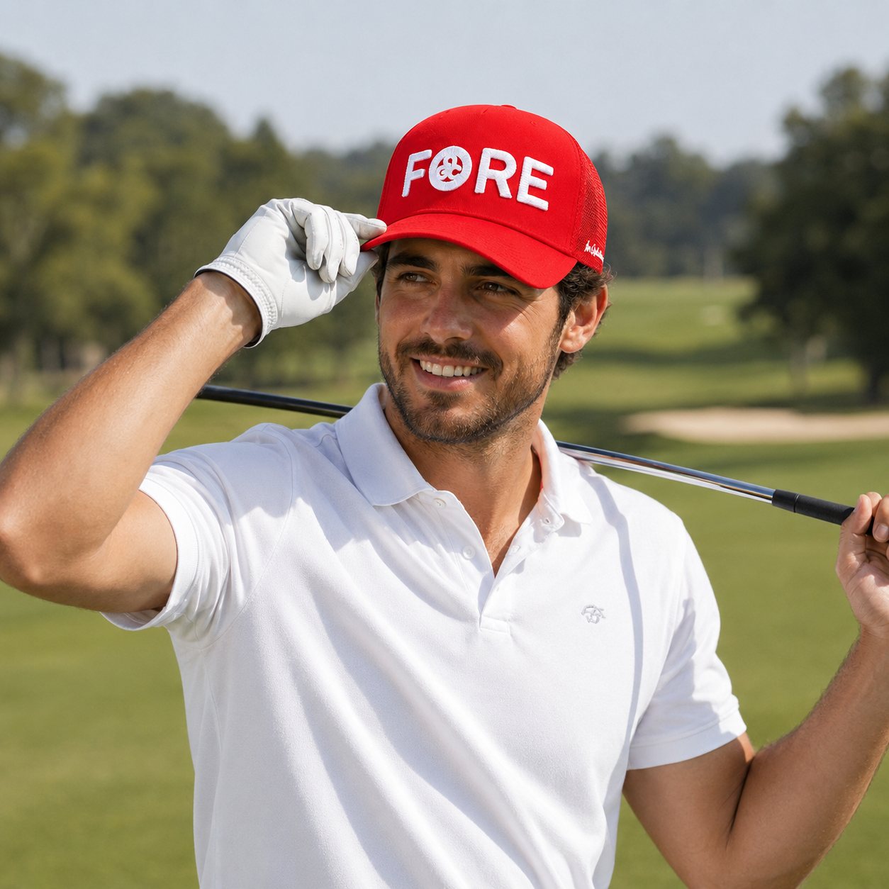 Red FORE Embroidered Mesh Trucker Hat