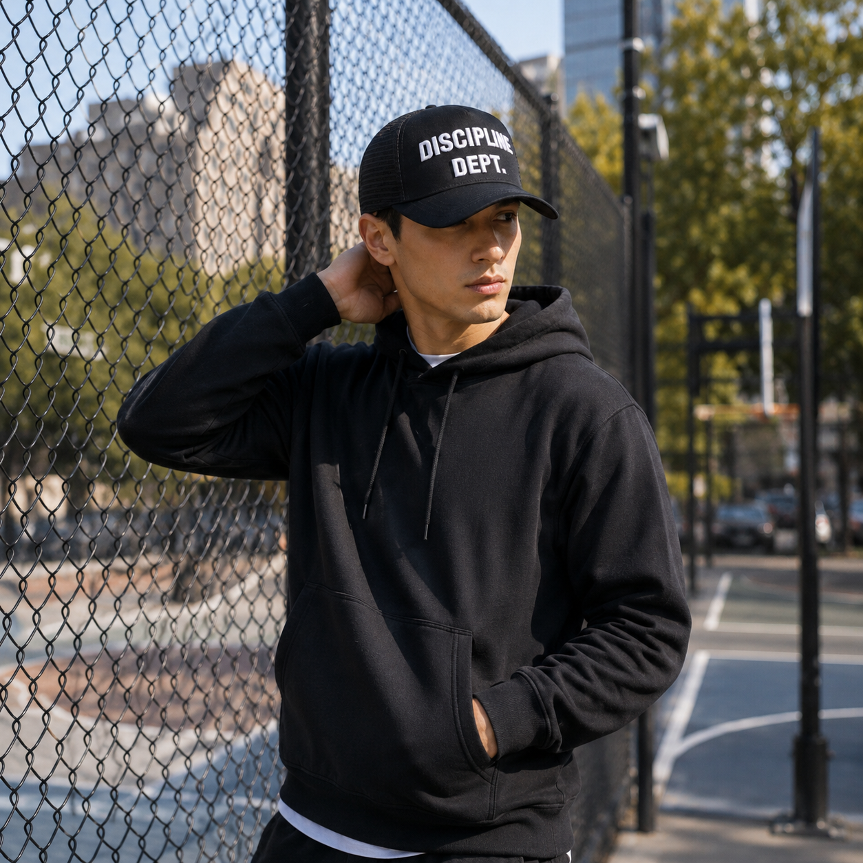 Discipline Dept. Black Embroidered Mesh Trucker Hat