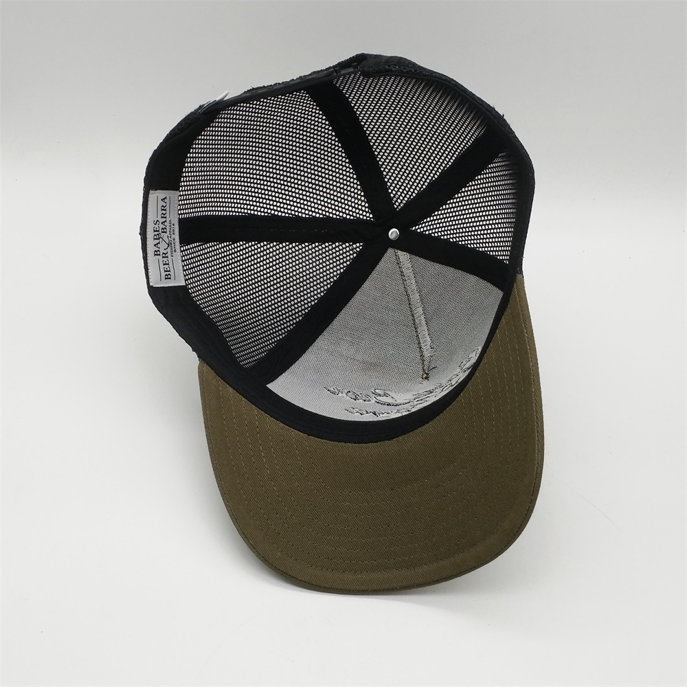 Olive Green Black Mesh Script Embroidered Cotton Trucker Hat