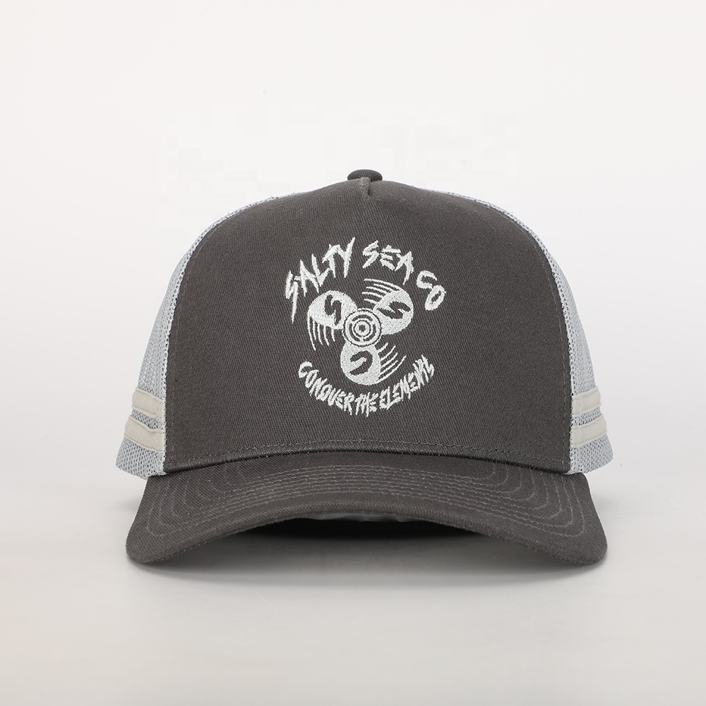 Salty Sea Co Embroidered Grey 5 Panel Cotton Trucker Hat