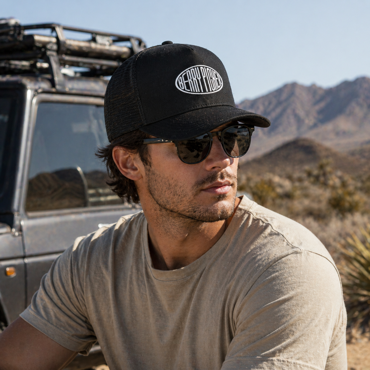 Black Berry Picked Embroidered Mesh Trucker Hat