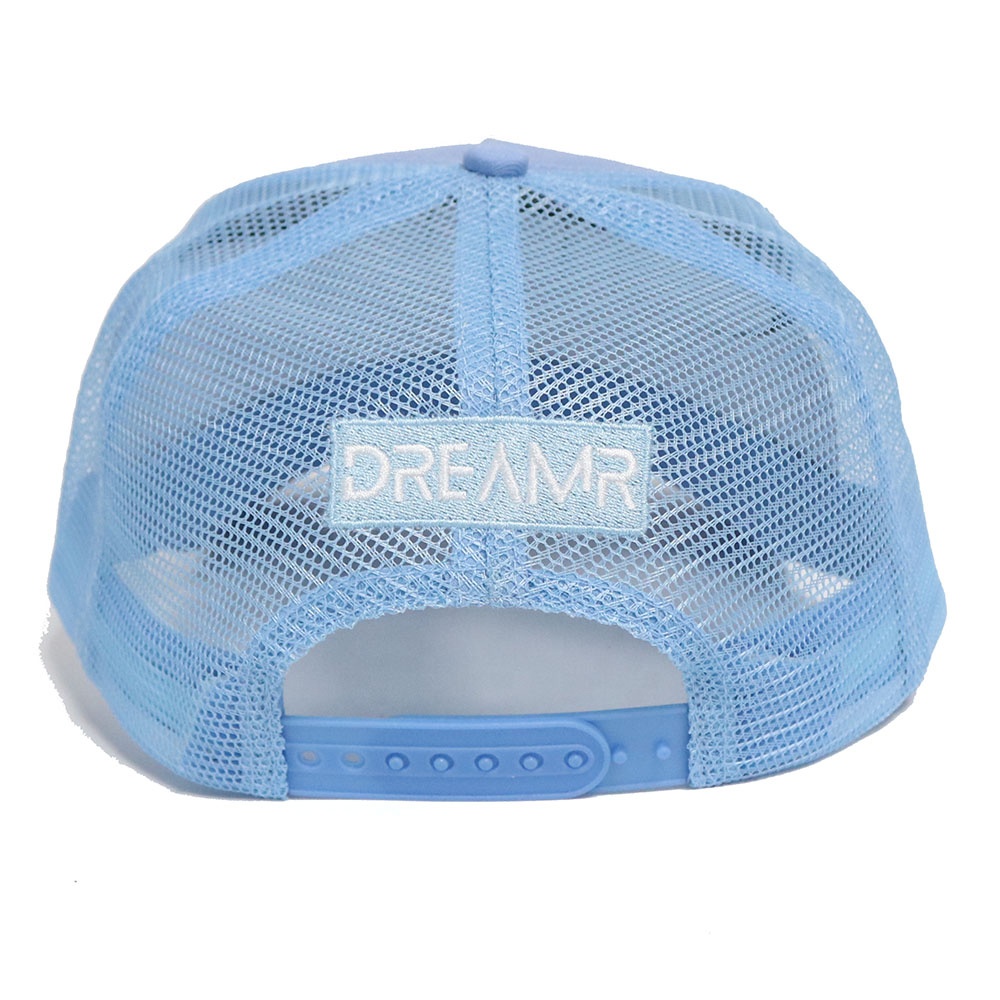 Light Blue 5-Panel Mesh Trucker Hat with White Embroidery