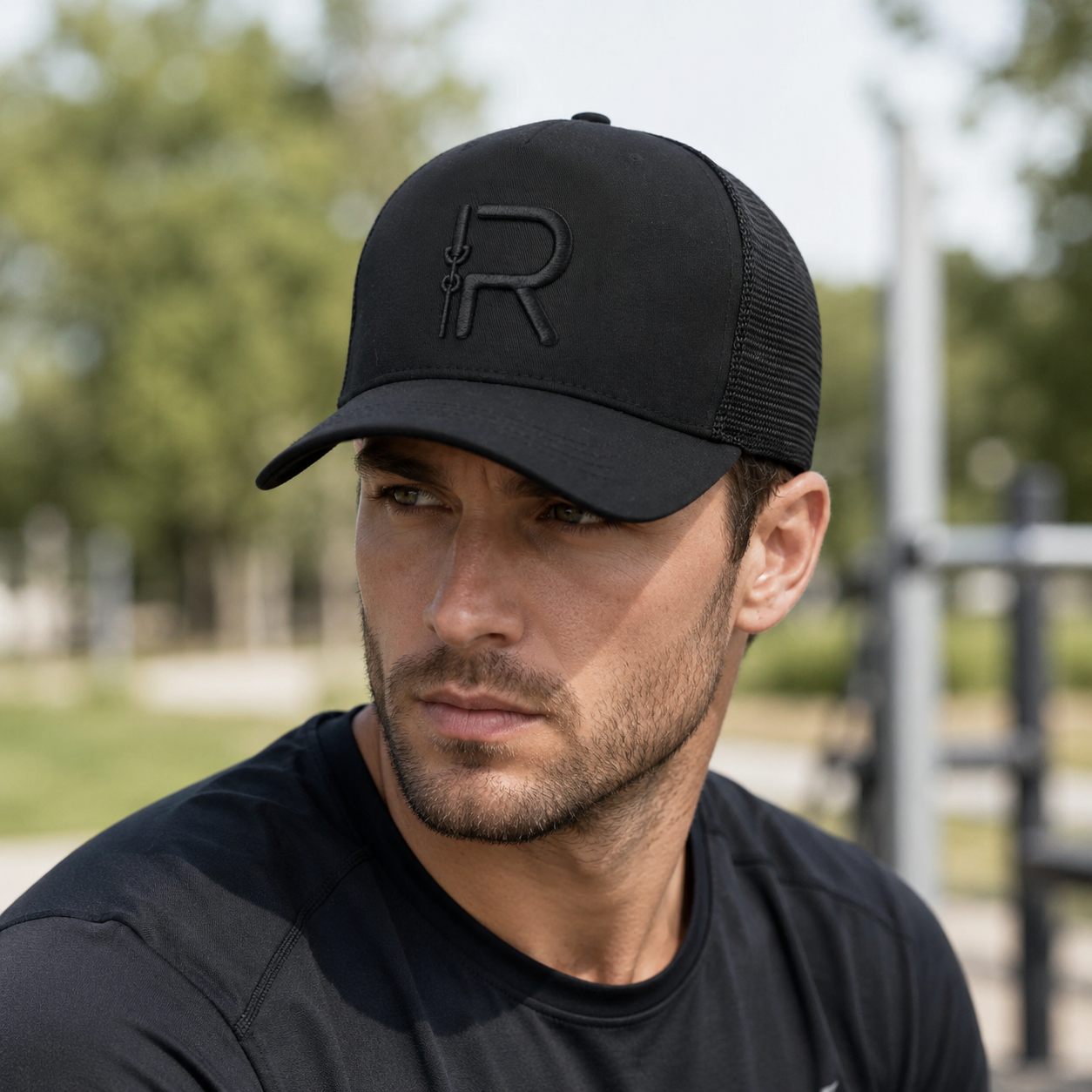 Black Tonal Embroidered Mesh Trucker Cap