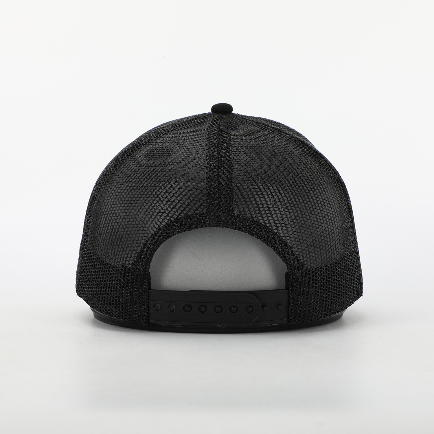 Black Mesh Trucker Cap with White Raised Logo Embroidery