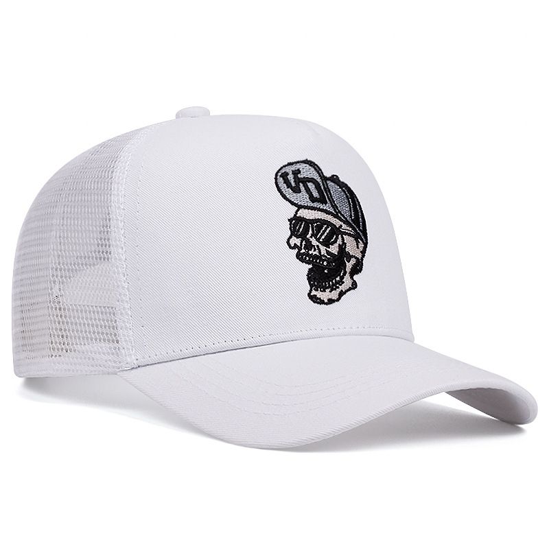 Skull Rider Embroidered Cotton Mesh Trucker Hat
