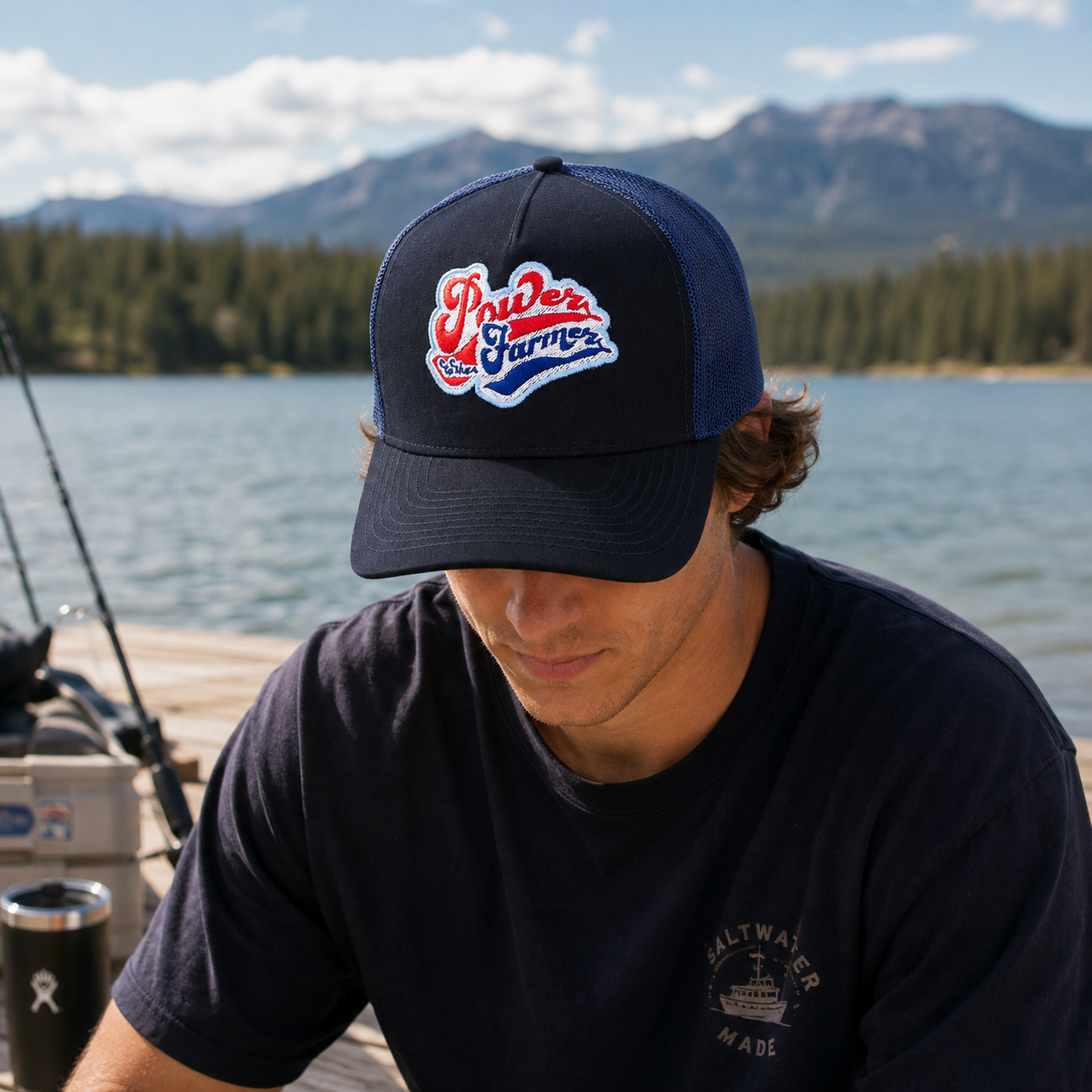 Navy Power Swing Embroidered 5-Panel Trucker Hat