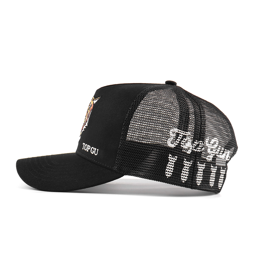 Black Tiger Embroidered Mesh Trucker Cap