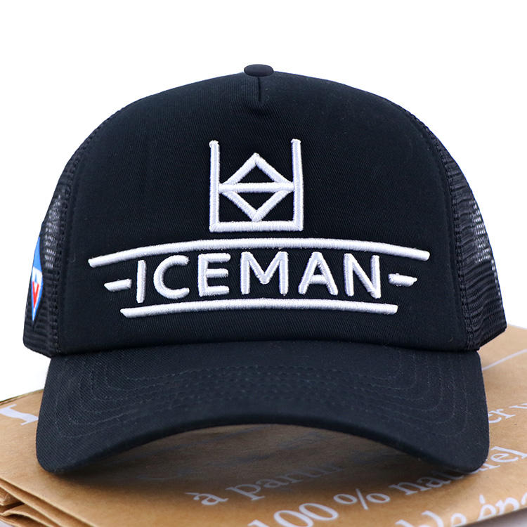 Black ICEMAN Embroidered Mesh Back Trucker Cap