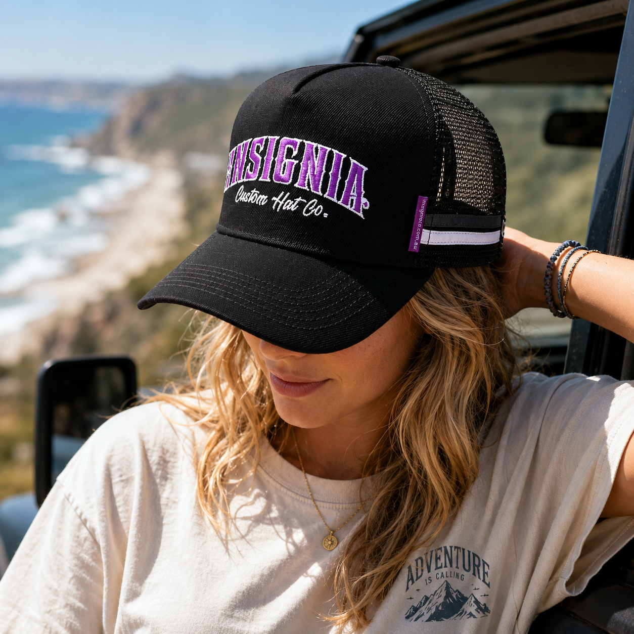 Black INSIGNIA Embroidered Cotton Mesh Trucker Cap