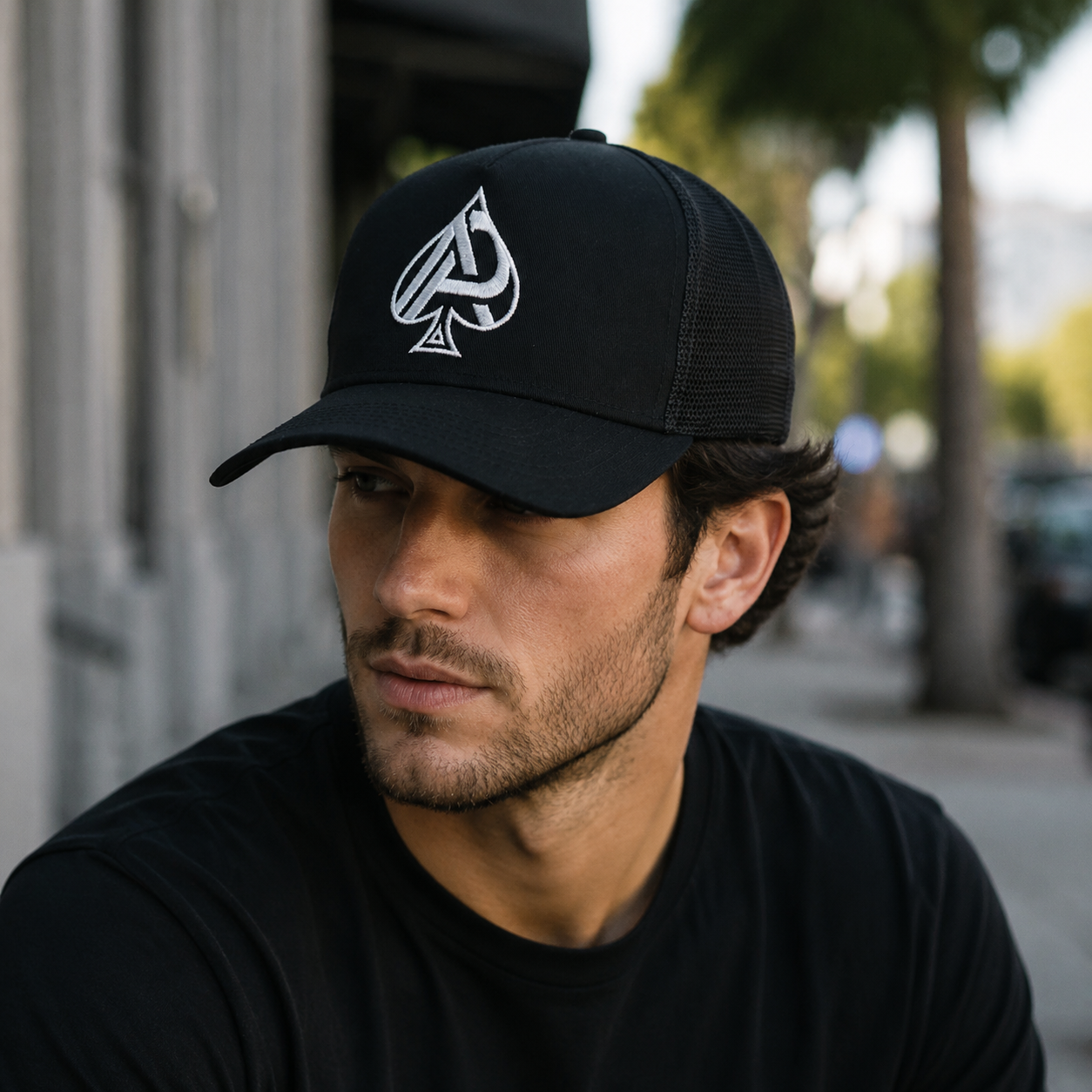 Black Spade Logo Embroidered Mesh Trucker Hat