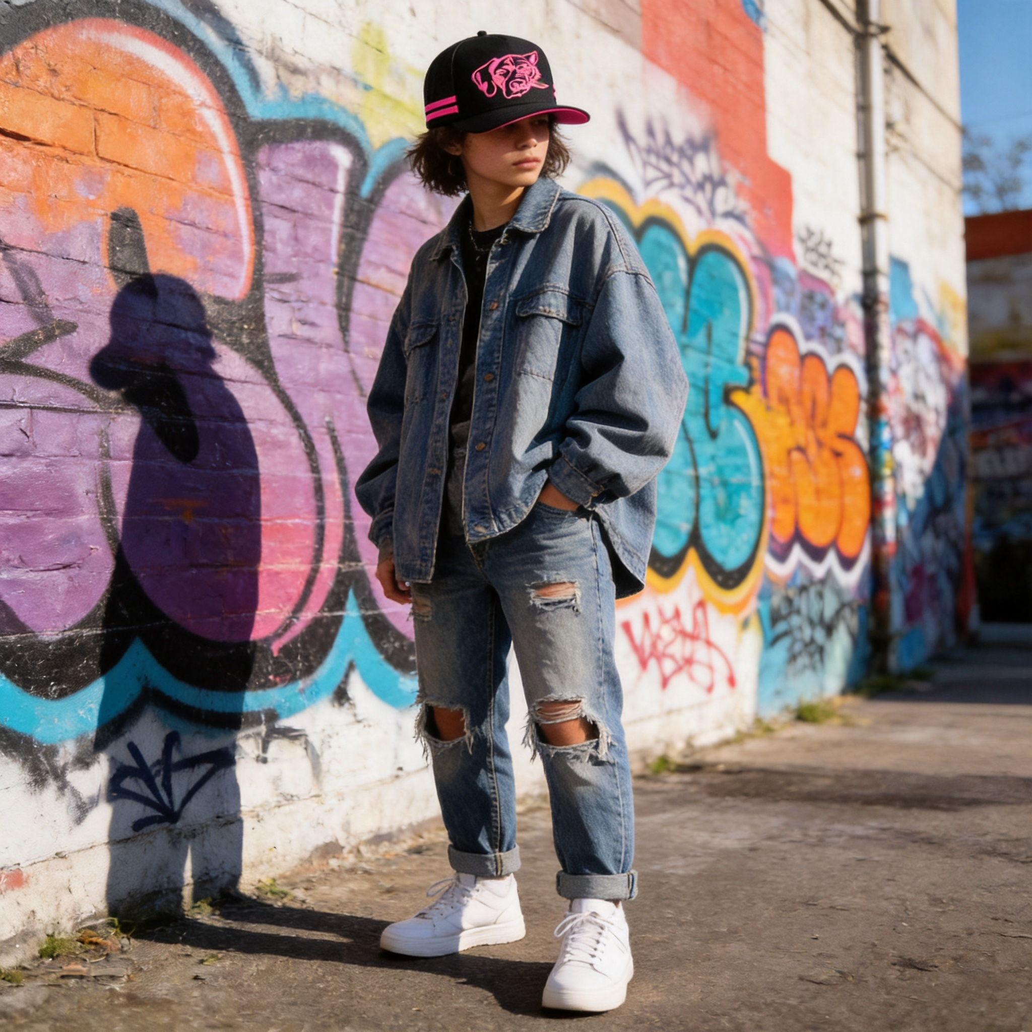 Black and Pink Embroidered Animal Graphic Cotton Trucker Hat
