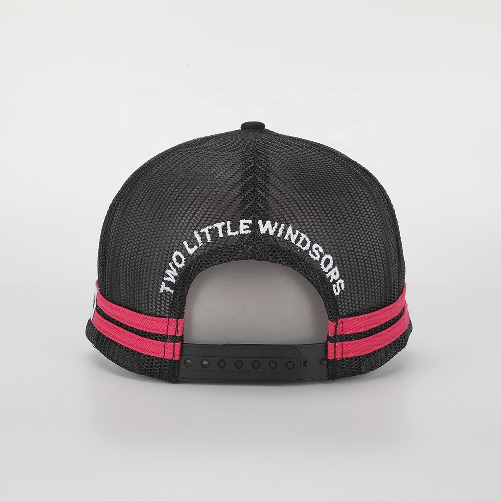 Black and Pink Embroidered Animal Graphic Cotton Trucker Hat