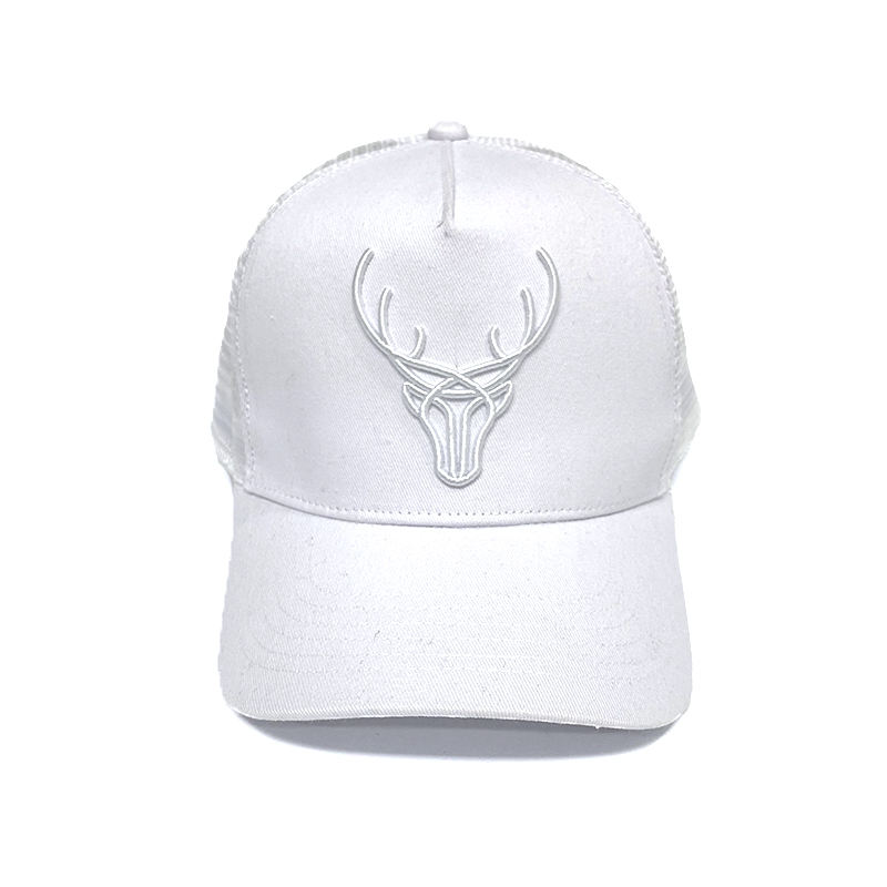White and Forest Green Deer Embroidered Five-Panel Trucker Caps