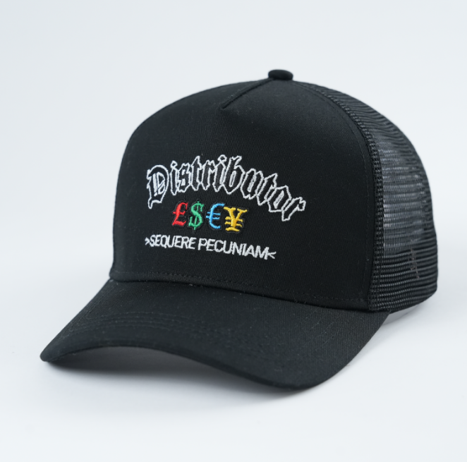 Black 5 Panel Trucker Hat with Embroidered Disturb LSXY Logo