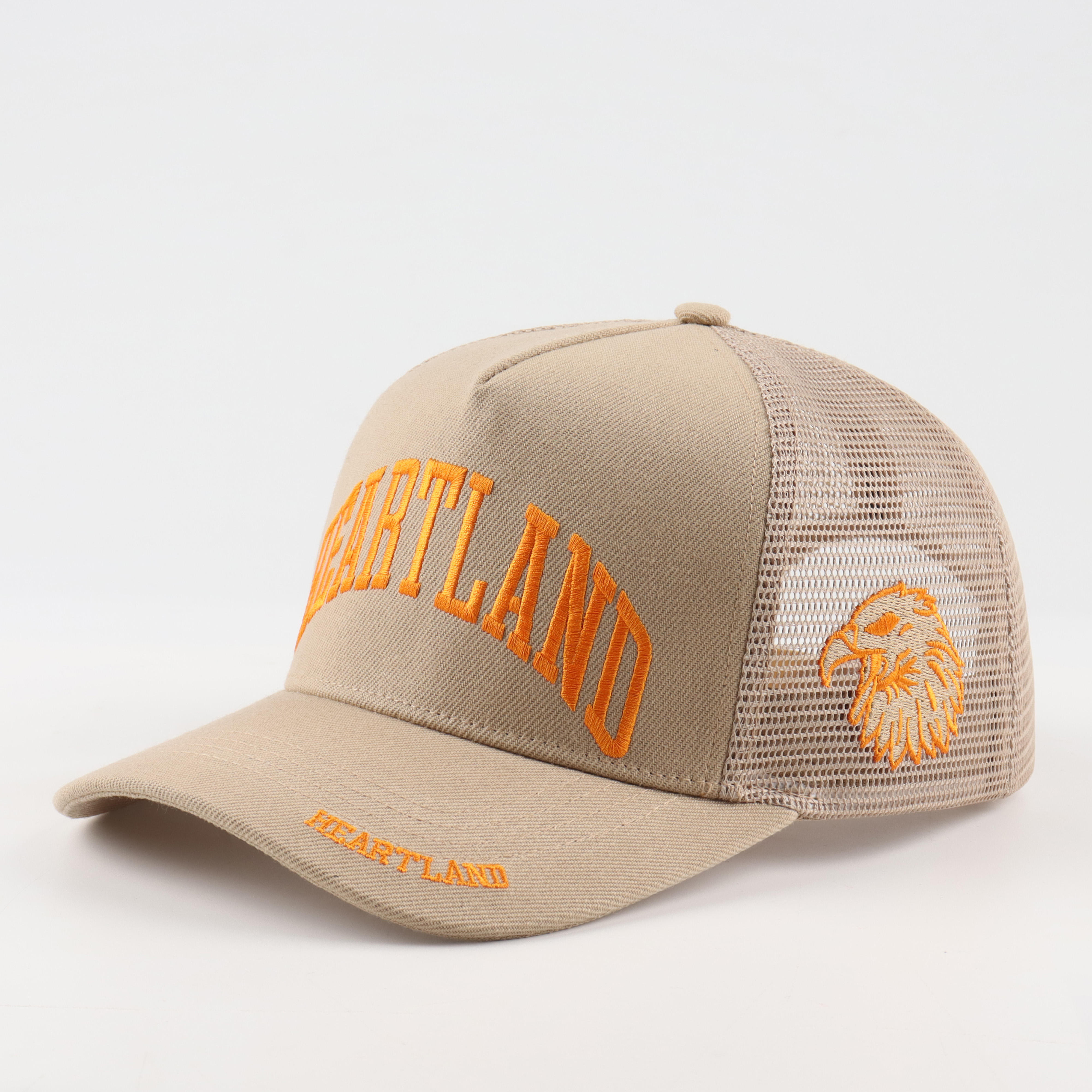 Heartland Orange Embroidered Beige Mesh Trucker Cap