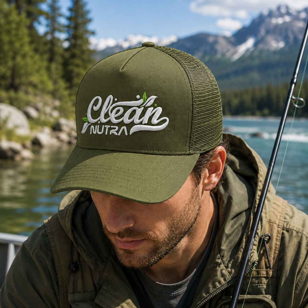 Olive Green Clean Nutral 3D Embroidered Mesh Trucker Cap