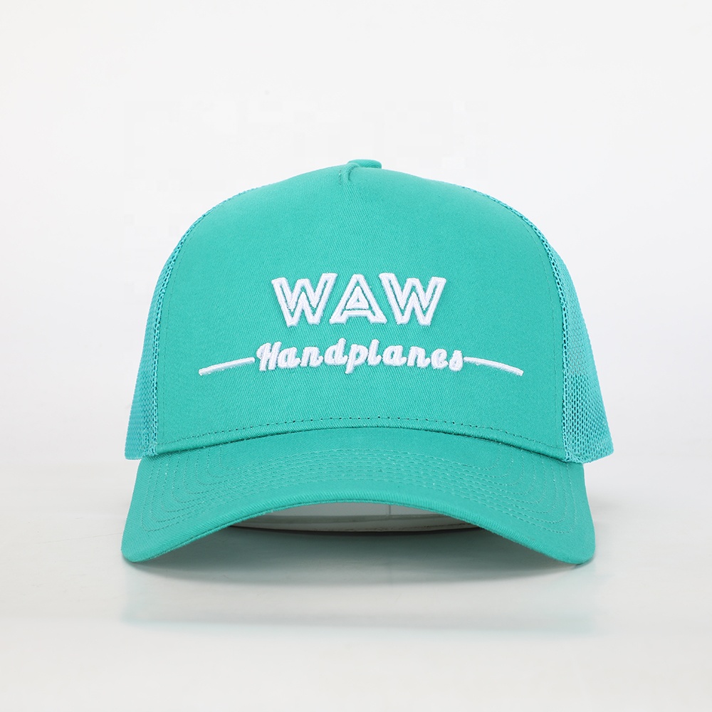 WAW Handplanes Aqua Embroidered Mesh Trucker Cap